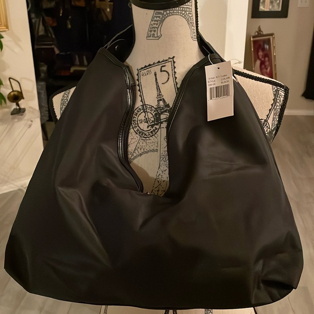 Vintage Urban Attitudes Ladies Black Hobo Purse-Unique Shape-Nylon-17”x 14”x 3”